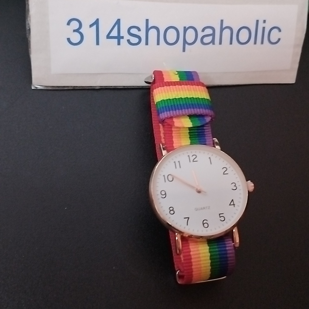 Rainbow Strap Watch With Rose Gold Face